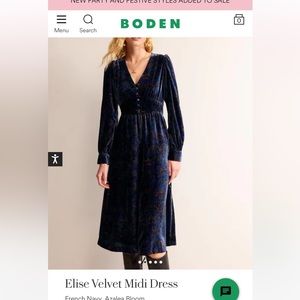 NWT Boden Women’s Blue Velvet Dress. Size 8.